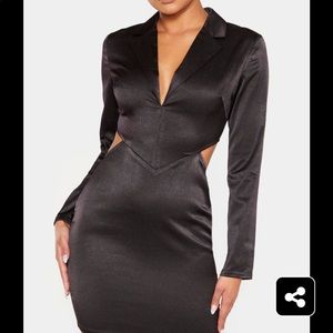 PLT: Black Textured Satin Cut Out Blazer